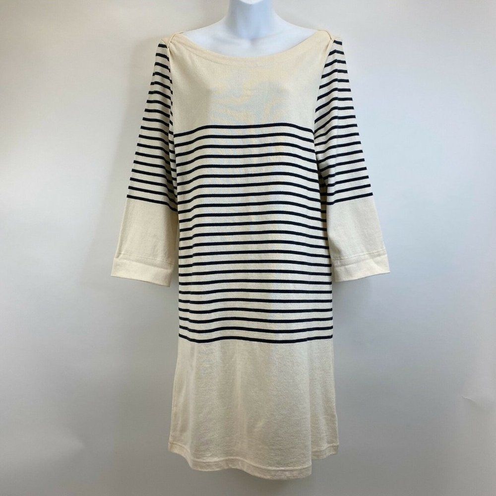 Allihop Black Ivory Stripe Long Sleeve Shift Dress